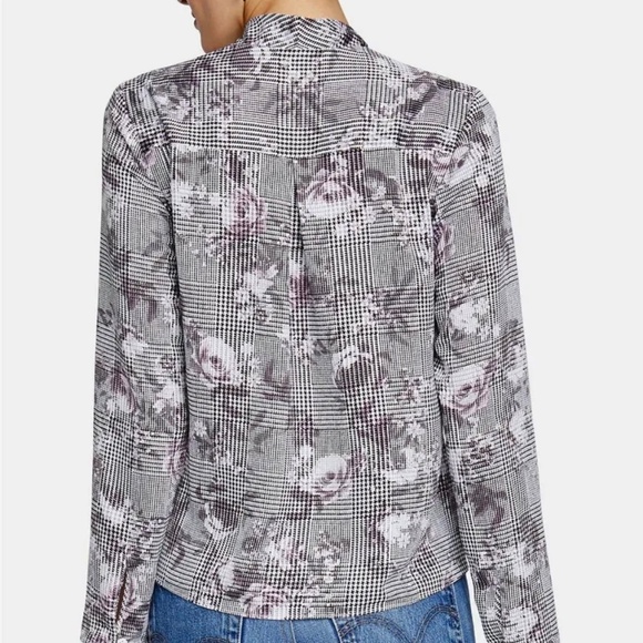 Rachel Roy Top Blouse Womens Sz 8 Career Flattering V-Neck Twisted Grey Plaid - Picture 2 of 9